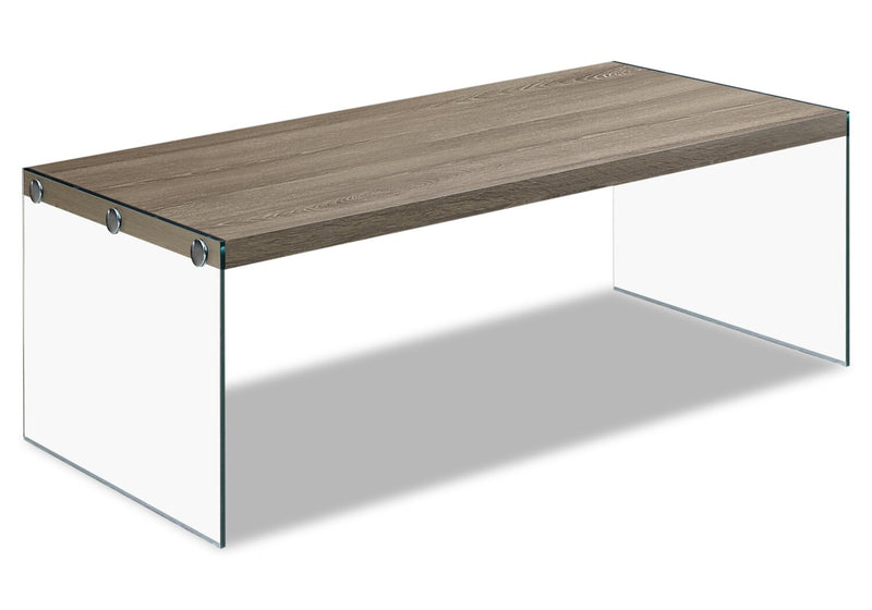 Aria 44\" Modern Coffee Table - Grey-Brown with Glass Base