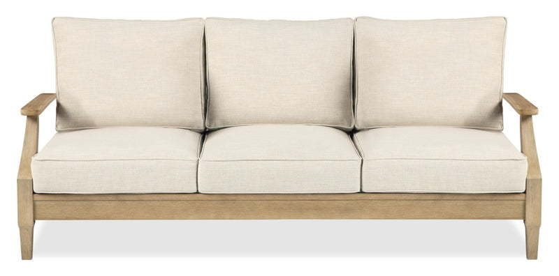 Juno Outdoor Patio Sofa - Eucalyptus Wood & Nuvella Fabric, UV & Weather Resistant - Natural/Beige