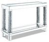 Berni 47.4\" Glam Mirror & Glass Top Sofa Table with Shelf - Silver Metal with Diamond Look Legs