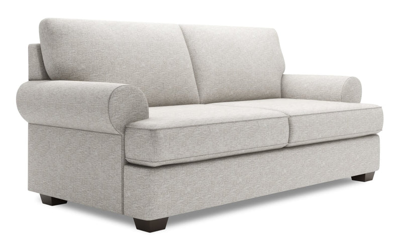 Made in Canada Customizable Sofa Lab Roll 76\" Chenille Fabric Condo Size Sofa with Rolled Arms - Luxury Silver Chenille