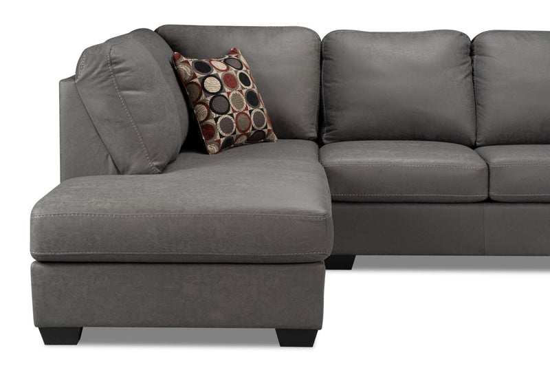 Made in Canada Morty 2-Piece Left-Facing Leather-Look Fabric Sectional with Sofa and Accent Pillows - Grey