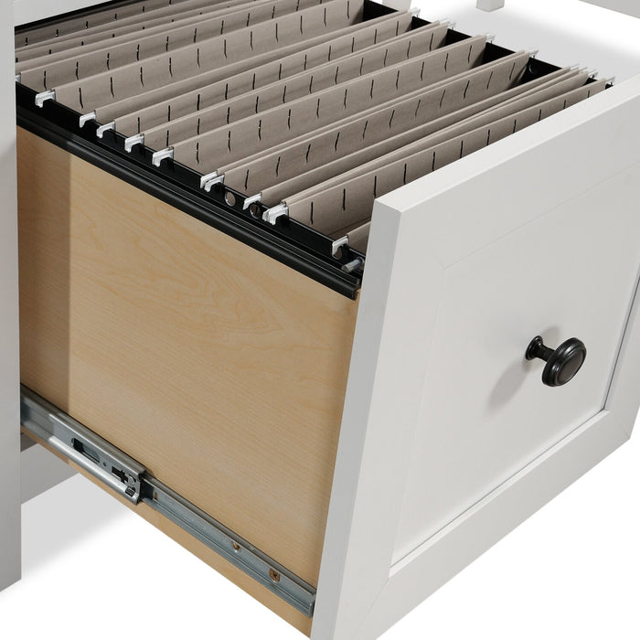 Cayla 59.06\" L-Shaped Office Desk with File Drawer - Soft White