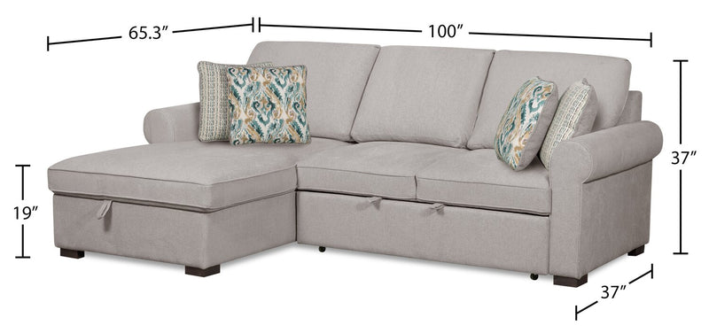Scott Living Haven 2-Piece Left-Facing Chenille Fabric Sleeper Sectional with Storage Chaise - Grey