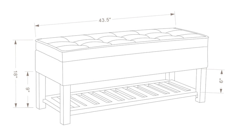 Ryan 43.5\" Storage Bench with Bottom Shelf - Blue