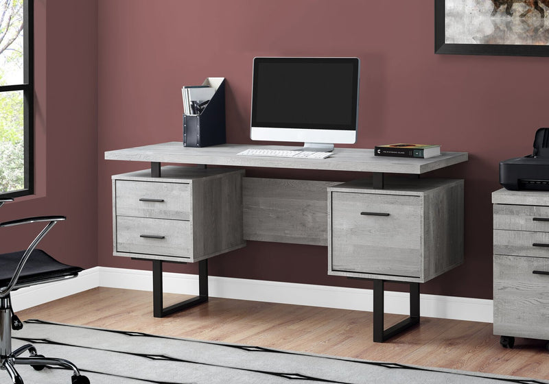 Teagan 60\" Reversible Office Desk with 3-Drawers - Light Grey