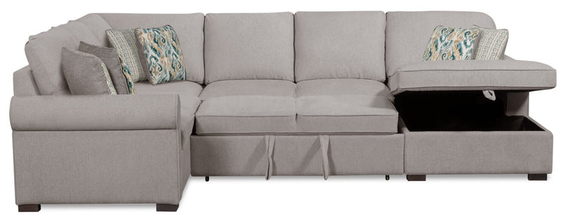 Scott Living Haven 3-Piece Right-Facing Chenille Fabric Sleeper Sectional with Storage Chaise - Grey