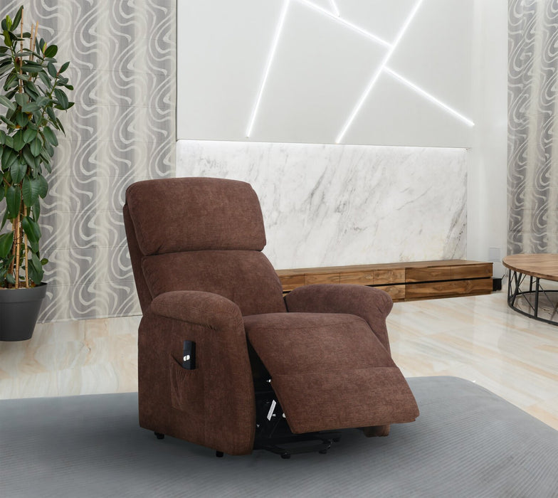 Ruben 32\" Chenille Fabric Power Lift Reclining Chair - Chocolate Brown