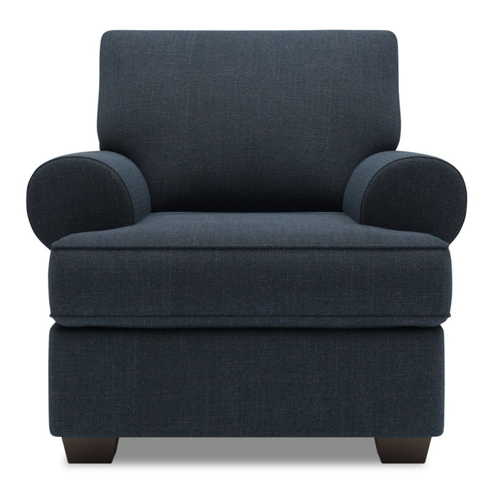 Made in Canada Sofa Lab Customizable Roll 42\" Linen-Look Fabric Chair with Rolled Arms - Luna Sailor Blue