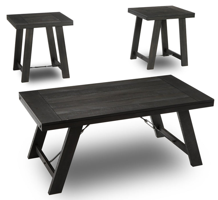 Norbrook 48.13\" Rustic 3-Pack Coffee + 2 End Tables - Distressed Black Wood