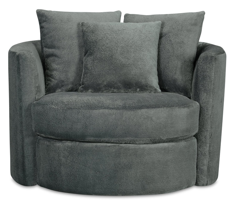Made in Canada Midi 42\" Chenille Fabric Swivel Cuddler Accent Chair - Plush Thunder Grey