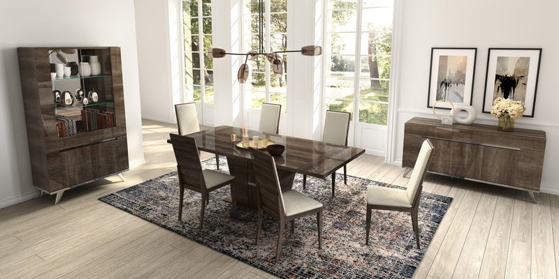 Gino Dining Table with 63-86\"W Extension - Made in Italy, Pedestal Base, Modern - Brown