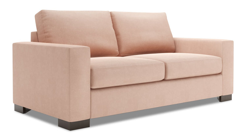 Made in Canada Customizable Sofa Lab Track 75\" Linen-Look Fabric Condo Size Sofa with Track Arms - Pax Rose Pink