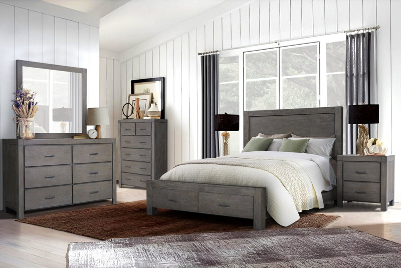 Koda 6pc Bedroom Set with Storage Bed, Dresser, Mirror & Nightstand, Wooden, Grey - Queen Size