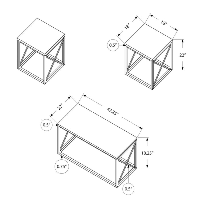 Kasey 42.25\" Modern 3-Pack Coffee + 2 End Tables - Dark Taupe with Black Metal Base