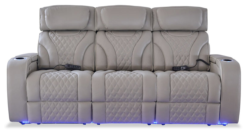 Elite 86\" Genuine Leather Massage Power Reclining Sofa with Power Headrests and Storage Arms - Grey