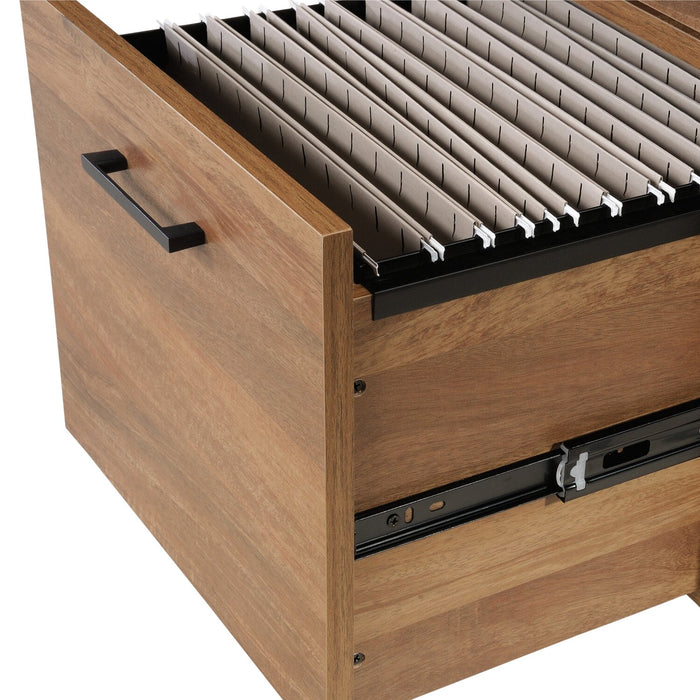 Taryn 59.69\" L-Shaped Office Desk with 2-Drawers - White & Light Brown