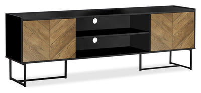 Archer 71" Modern TV Stand with Storage and Cable Management for TVs up to 80"- Black and Brown Two|Meuble pour téléviseur moderne Archer de 71 po avec rangement et système de gestion des câbles pour