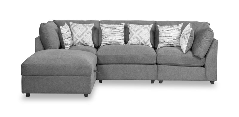 Scott Living Evolve Modular 4-Piece Linen-Look Fabric Sectional with Ottoman and Feather Down Cushions - Charcoal Grey