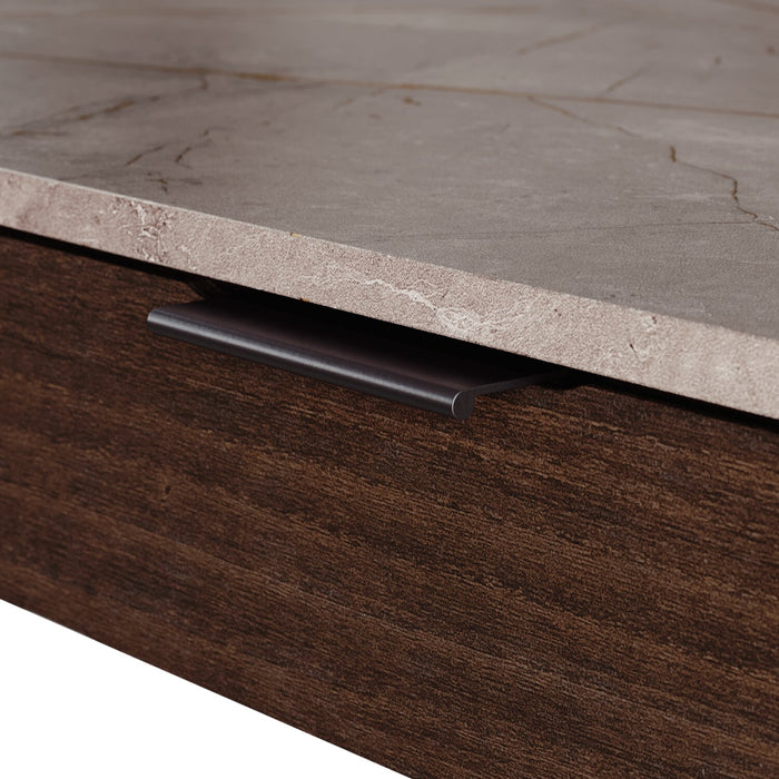 Maxim 65.98\" L-Shaped Office Desk with 2-Drawers, Cubbyholes & Shelves - Umber Wood