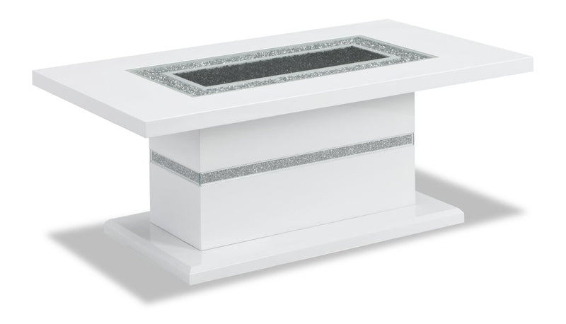 Garbo 52\" Glam Coffee Table - White and Silver with Glitter Accents