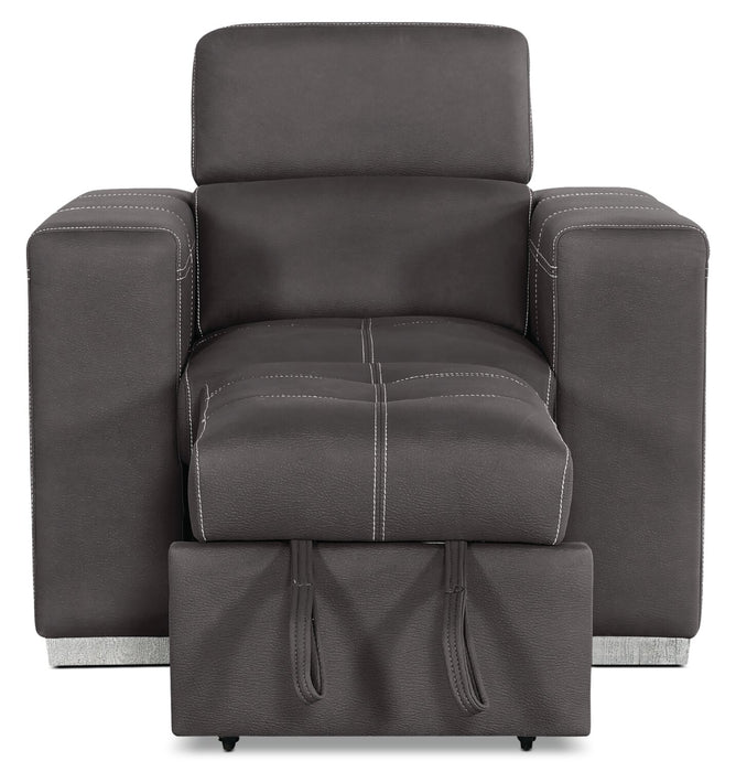 Drake 41.5\" Faux Suede Fabric Chair with Pull-Out Ottoman and Flip-Up Headrest - Cement Grey