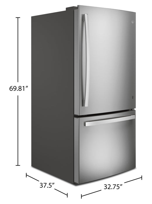 GE 33\" 24.9 Cu. Ft. Bottom-Mount Refrigerator - Stainless Steel Fingerprint Resistant  - GDE25EYKFS