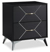 Beau Bedside 2-Drawer Nightstand, 21.7\"W x 24.6\"H, Modern - Black & Silver