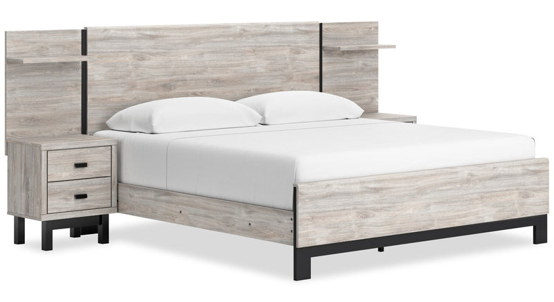 Zen Pier Bed with Headboard, Frame, Nightstands & Piers, USB, LED, Light Grey - King Size