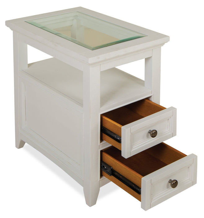 Heron Cove 15\" Traditional Glass Top End Table with Storage and Shelf - White Pine