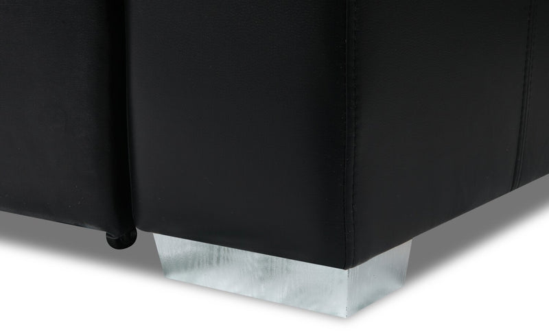 Drake 3-Piece Right-Facing Leather-Look Fabric Sleeper Sectional with Storage Ottoman - Black