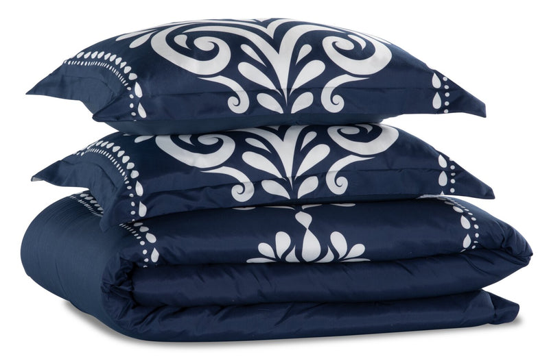 Navy Damask 3-Piece King Comforter Set