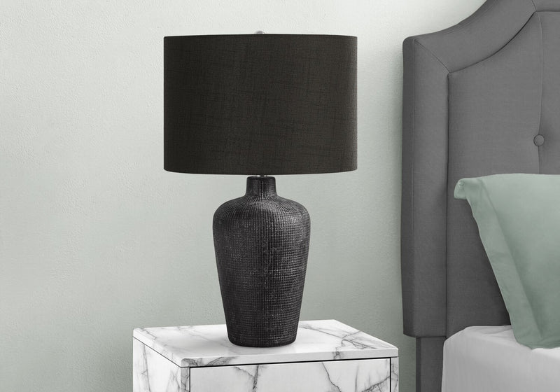 24\" Black Ceramic Textured Table Lamp