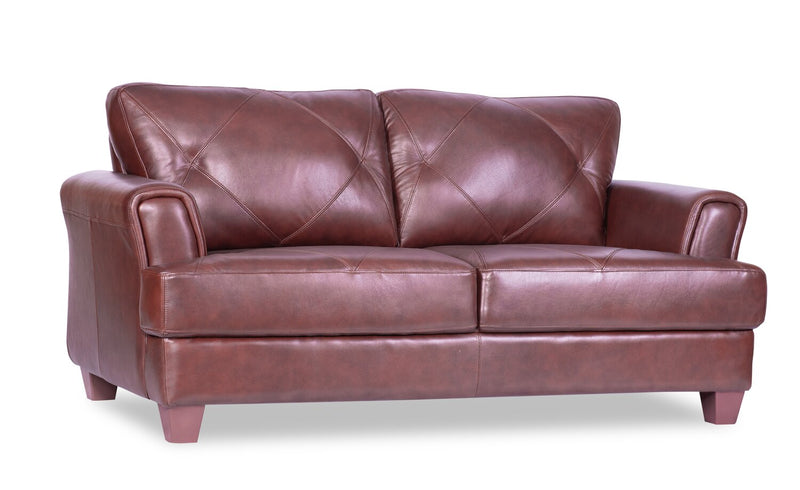 Chateau d’Ax Vita 70\" 100% Genuine Leather Loveseat with Diamond Pattern Stitching and Wood Legs - Brown
