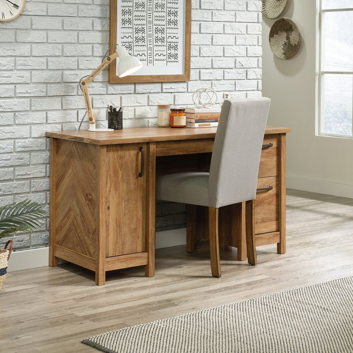 Alfie 53.15\" Office Desk with 2-Drawers & Cabinet- Light Brown