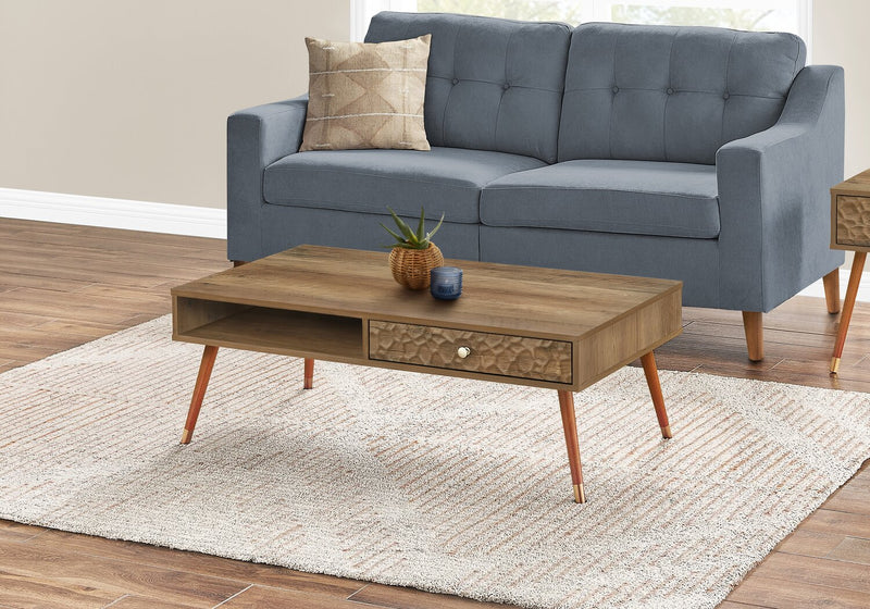 Cydney 43.5\" Modern Coffee Table with Storage - Walnut Finish Wood Legs
