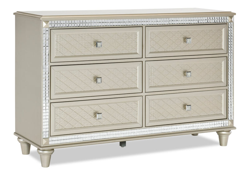 Tyra Bedroom 6-Drawer Dresser, 60.3\"W x 38.5\"H, Glam - Champagne