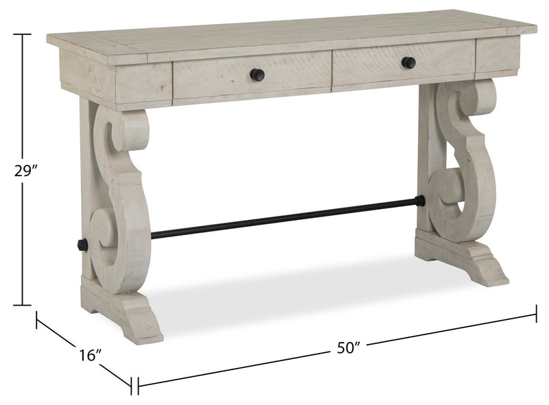 Bronwyn 50\" Traditional Sofa Table with Storage - Alabaster Pine with Scroll Design Wood Base