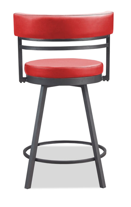 Mila Counter Stool with Swivel Seat, Vegan Leather Fabric, Metal - Red