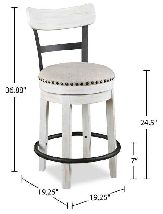 Otis Counter-Height Stool with Swivel Seat, Vegan Leather Fabric, Metal - White