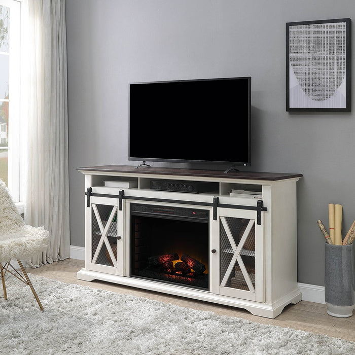Monte 69\" Electric Fireplace TV Stand with Storage and Cable Management for TVs up to  75\"- White