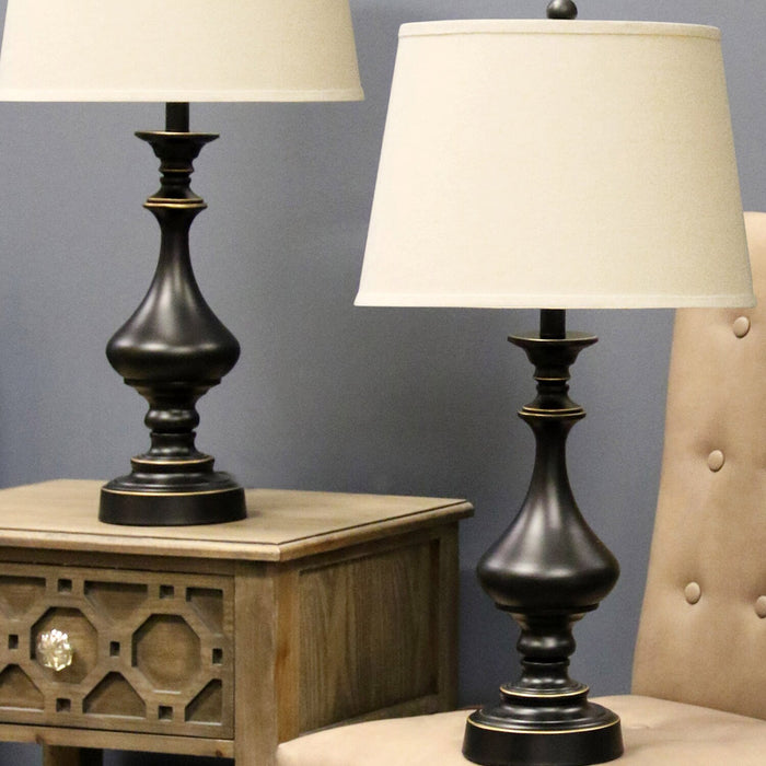 Julia Traditional Antiqued-Bronze 3-Piece Set, Floor and Two Table Lamps