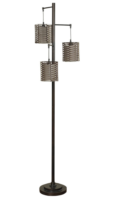 Harlon 71.5\" Antiqued-Bronze with Rattan Shades 3 Light Floor Lamp