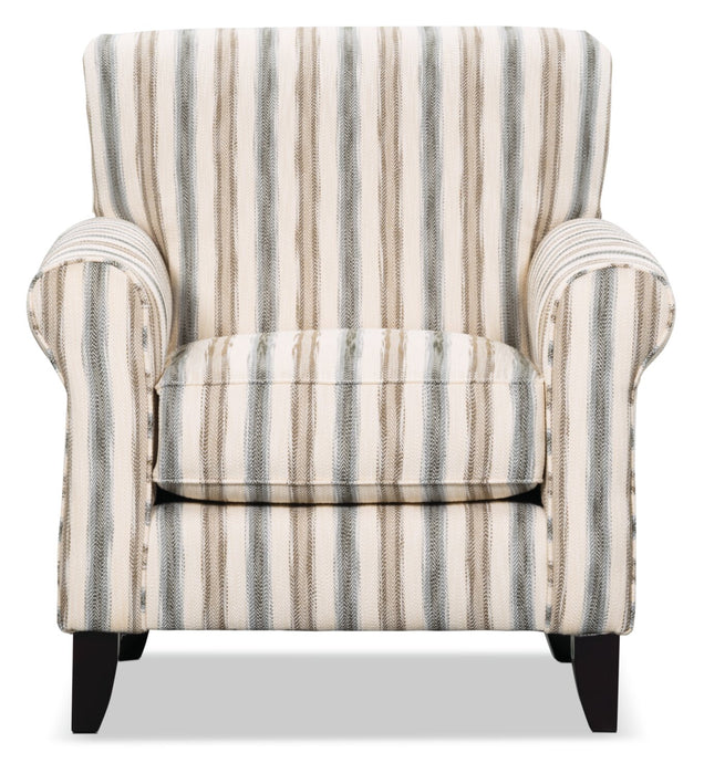 Made in Canada Wynn 36\" Linen-Look Fabric Accent Chair with Rolled Arms and Wood Legs - Stripe Multicolour