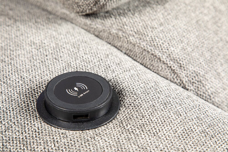 Savvy 5-Piece Linen-Look Fabric Sectional with Adjustable Headrests, Cupholders and USB Port - Grey