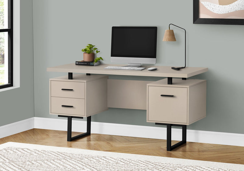 Teagan 60\" Reversible Office Desk with 3-Drawers - Light Taupe