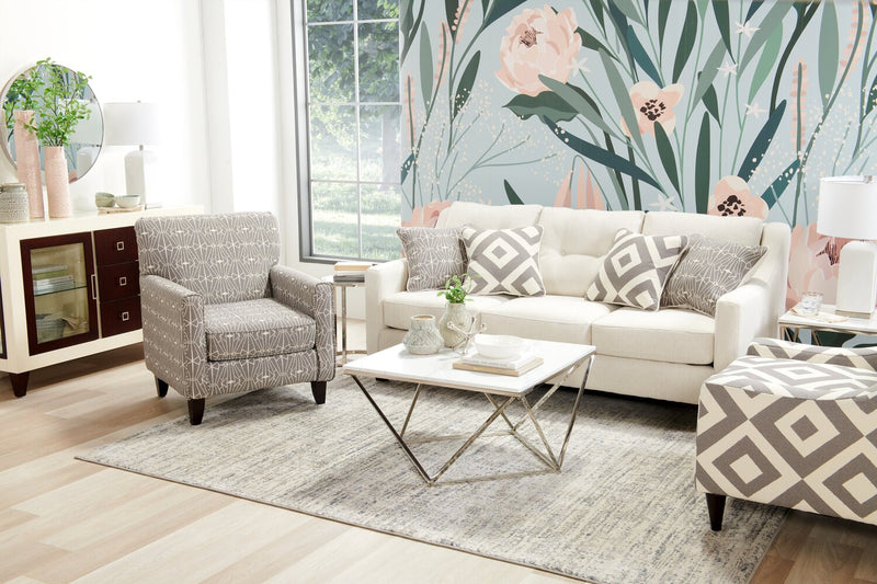 Made in Canada Cindy Crawford Home Kylie 78\" Linen-Look Sofa with Wood Legs - Zeus Pearl