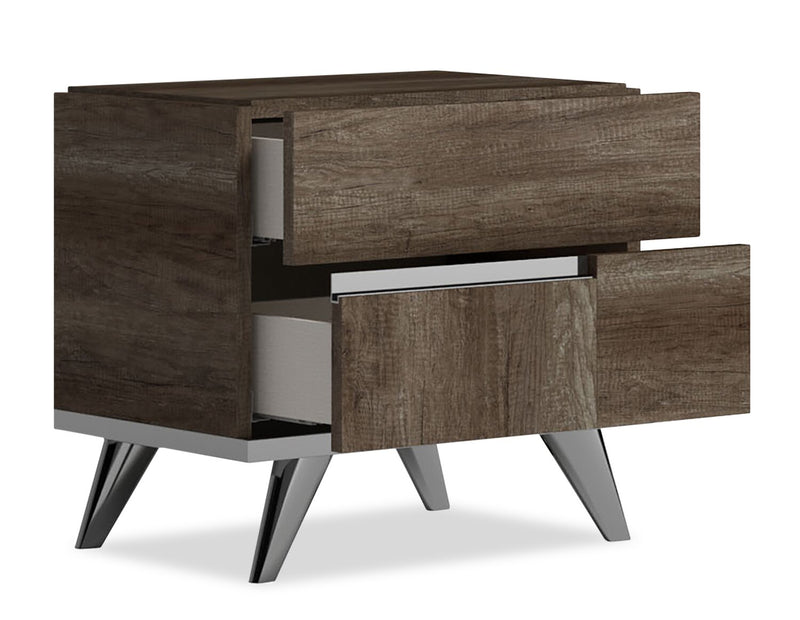 Gino Bedside 2-Drawer Nightstand - Made in Italy, 24.8\"W x 23.2\"H, Modern - Brown