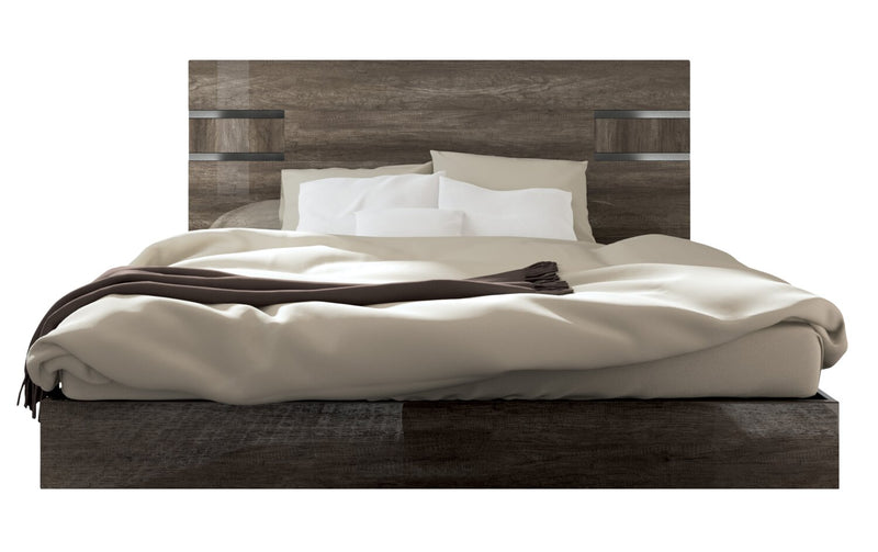 Gino 6pc Bedroom Set with Panel Bed, Dresser, Mirror & Nightstand - Made in Italy, Modern, Brown - King Size