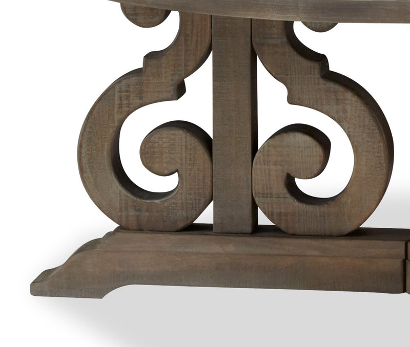 Tinley Park 40\" Traditional Round Coffee Table - Grey-Brown Pine with Scroll Design Base