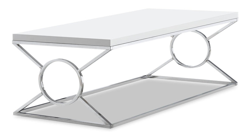 Shea 44\" Glam Coffee Table - White with Chrome Metal Base